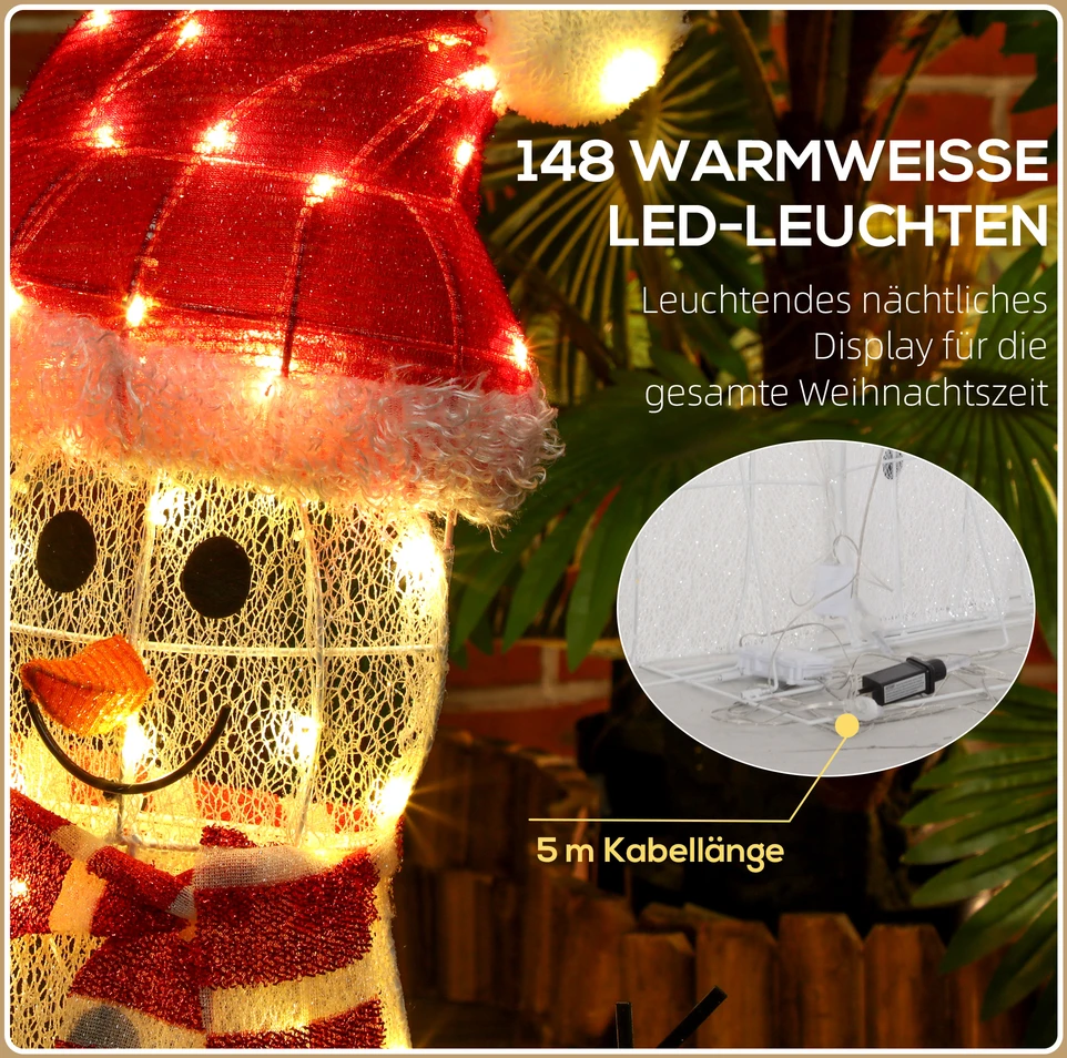 Kalėdinė LED dekoracija „Sniego senių šeima“, 148 LED, balta, 67 × 34 × 93 cm / 51 × 30 × 81 cm / 22 × 30 × 49 cm, 3 vnt.