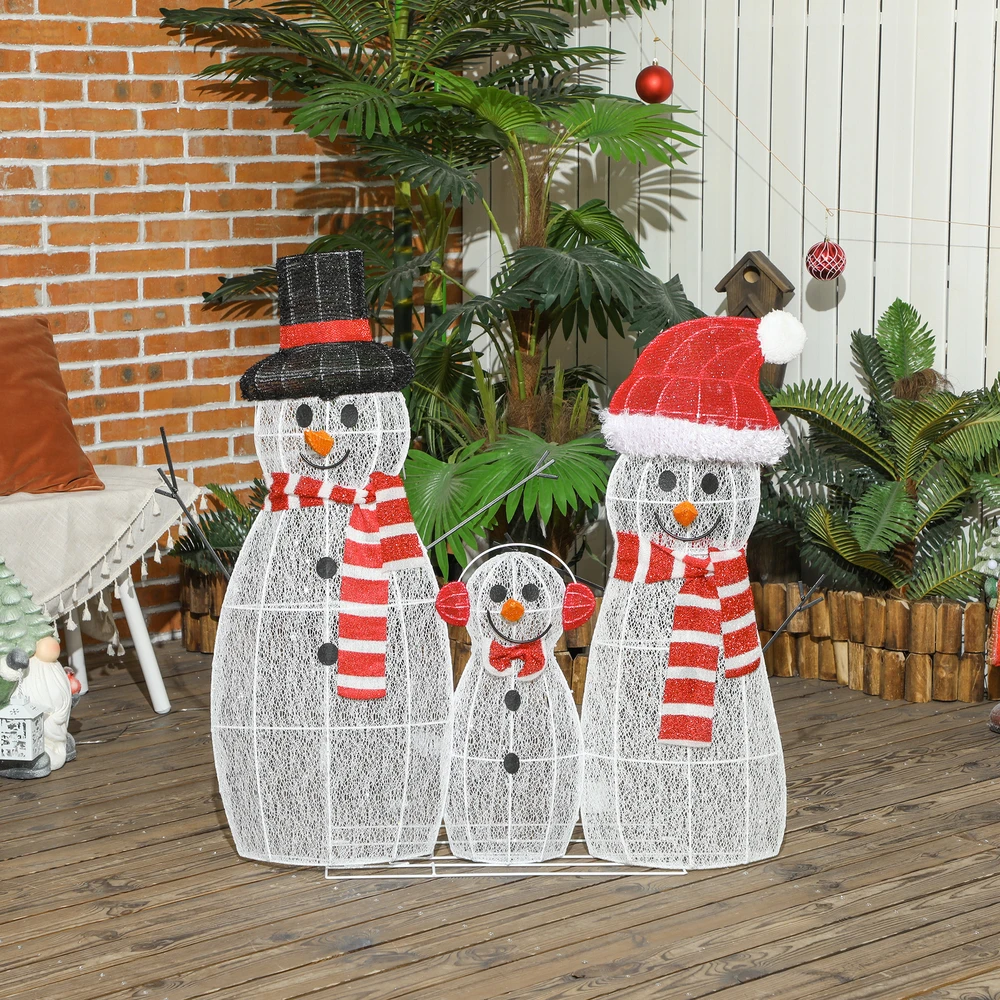 Kalėdinė LED dekoracija „Sniego senių šeima“, 148 LED, balta, 67 × 34 × 93 cm / 51 × 30 × 81 cm / 22 × 30 × 49 cm, 3 vnt.