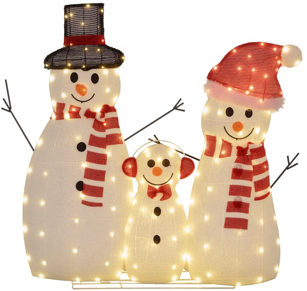 Kalėdinė LED dekoracija „Sniego senių šeima“, 148 LED, balta, 67 × 34 × 93 cm / 51 × 30 × 81 cm / 22 × 30 × 49 cm, 3 vnt.