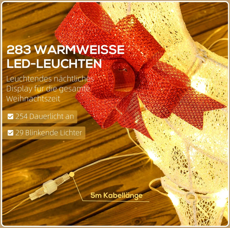 Kalėdinė LED elnių šeima, 283 LED lemputės, sidabrinė, 64 × 37 × 134 cm / 71 × 23 × 112 cm / 45 × 17 × 70 cm, 3 vnt.