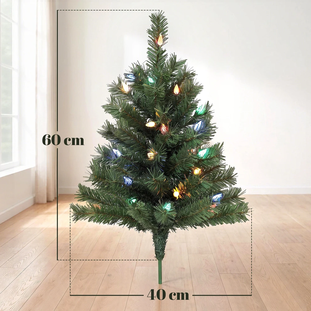 Kalėdinės eglutės su LED lemputėmis, žalios, 60 cm, 2 vnt.