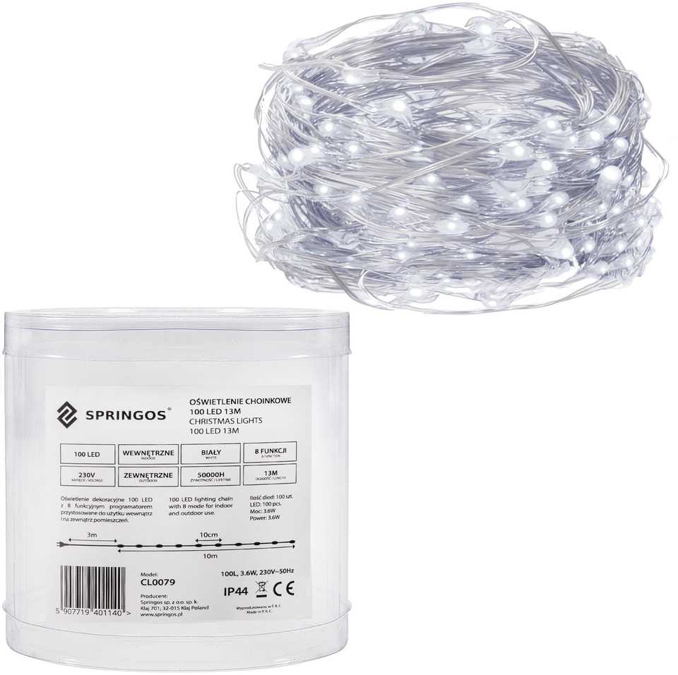 Springos Kalėdinės lemputės 100 LED šalta balta 10 m