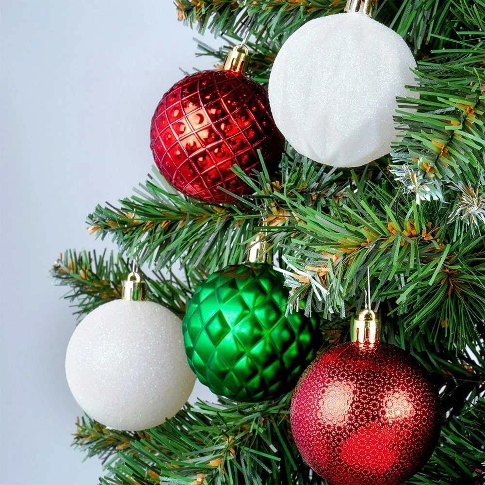 Kalėdiniai ornamentai 35 vnt. atsparūs lūžimams raudoni žali balti 6 cm