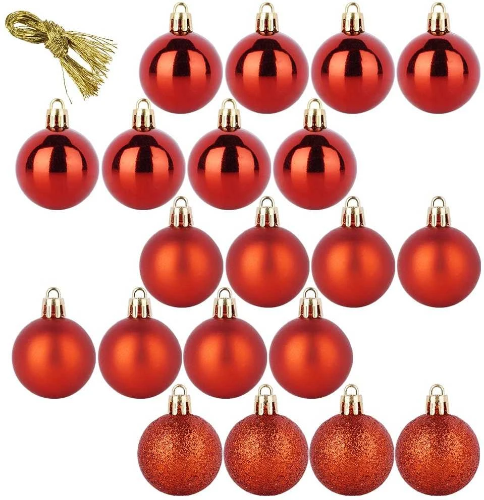 Party Deco Krištoliniai Kalėdų žaisliukai 4 cm Raudoni 20 vnt