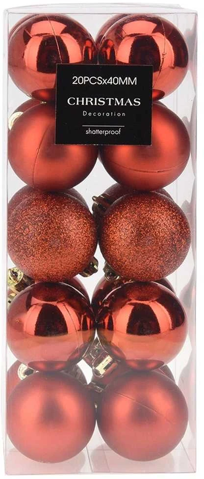 Party Deco Krištoliniai Kalėdų žaisliukai 4 cm Raudoni 20 vnt