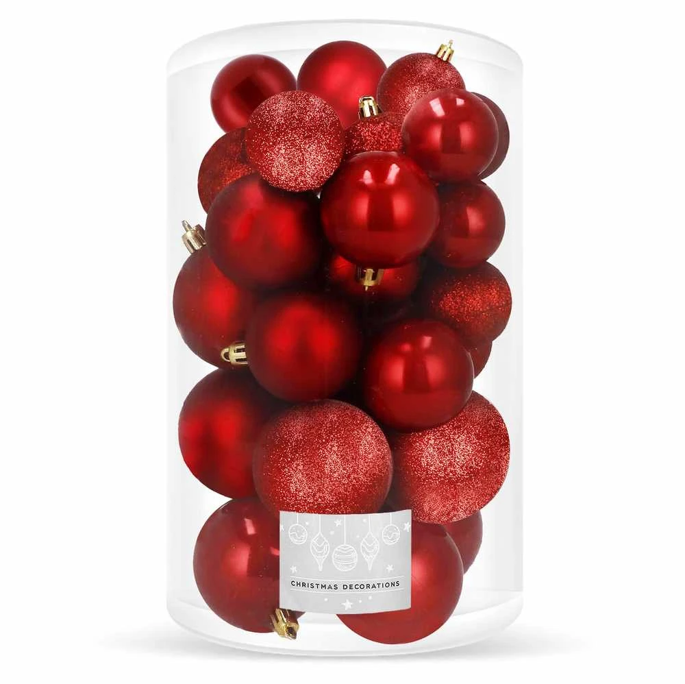 Kalėdiniai plastikiniai žaisliukai Springos 6/5/4 cm, 30 vnt.