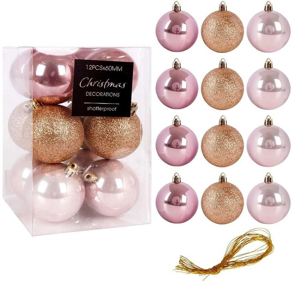 Affek Design Kalėdiniai eglutės žaisliukai 6 cm rožiniai 12 vnt. nesudaužomi