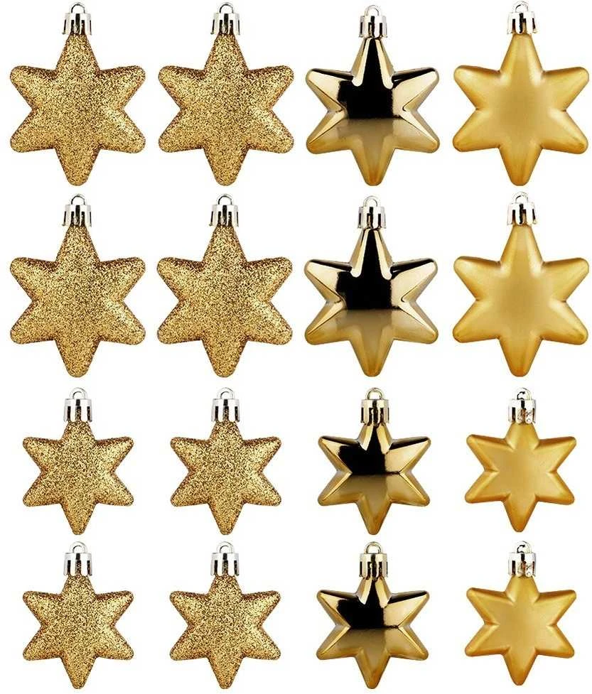 KOOPMAN Auksinės žvaigždės Kalėdų papuošimai - 16 vnt., 6/5 cm