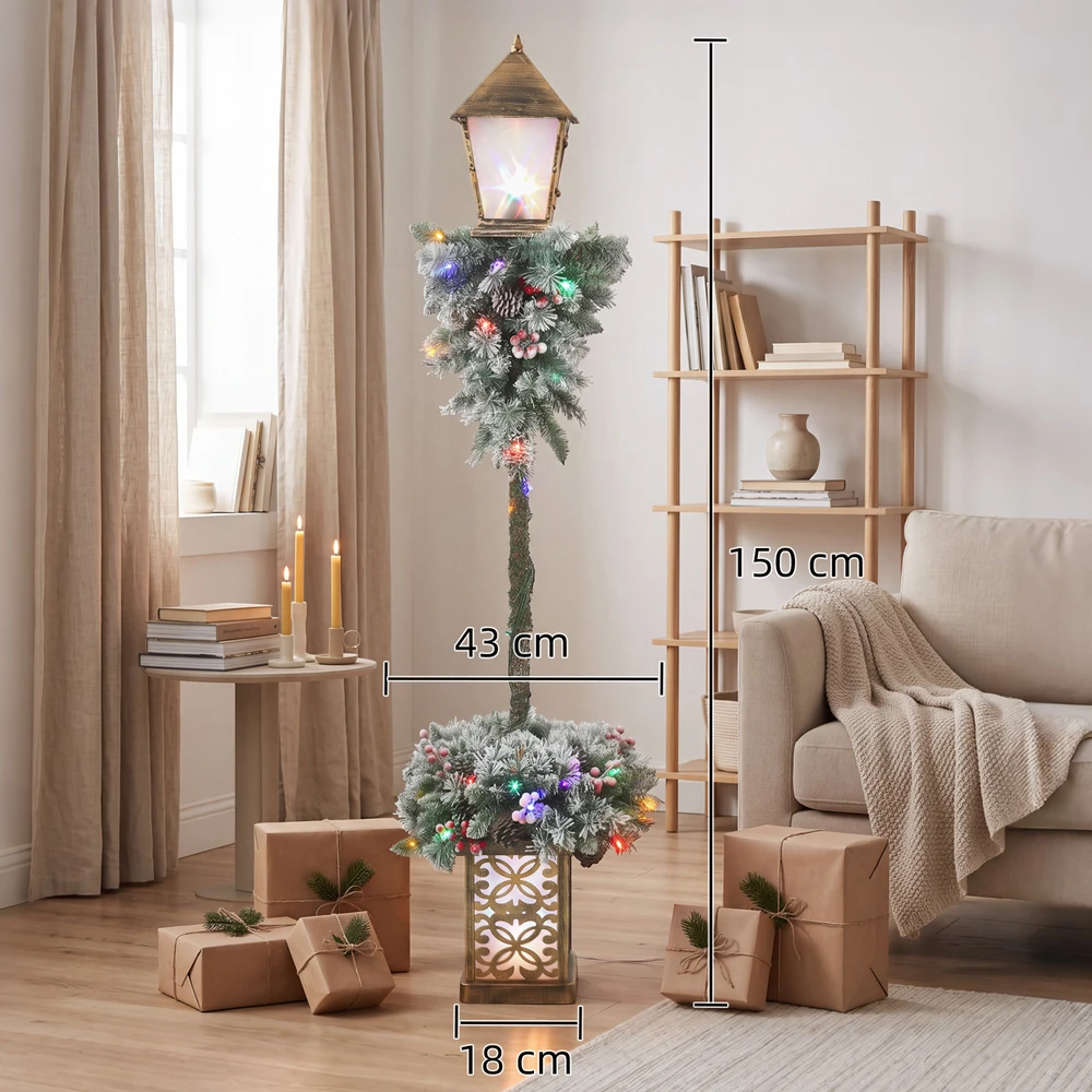 Kalėdinis lauko žibintas su 50 daugiaspalvių LED, žalias ir baltas, 43 × 43 × 150 cm