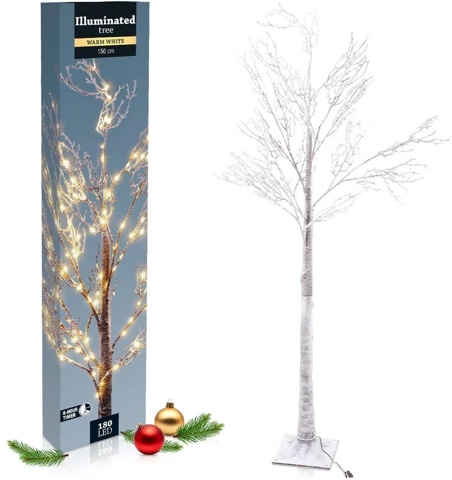 Kalėdinis LED dekoratyvinis medelis su apsnigtomis šakomis, rudas, 150 cm
