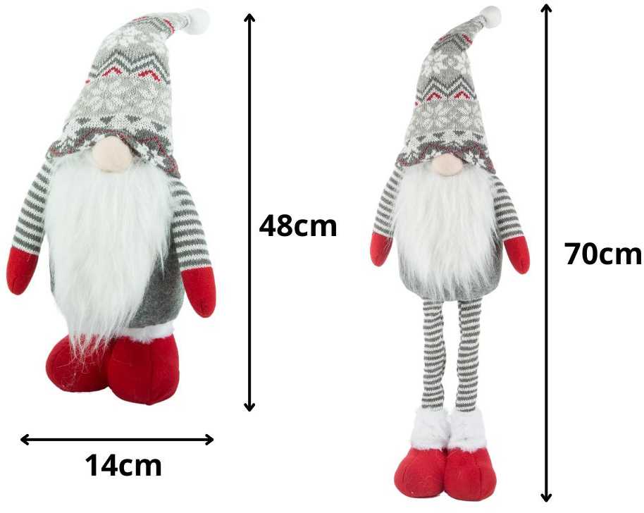 Kalėdinis nykštukas, pilkas su teleskopinėmis kojomis, 50-70 cm
