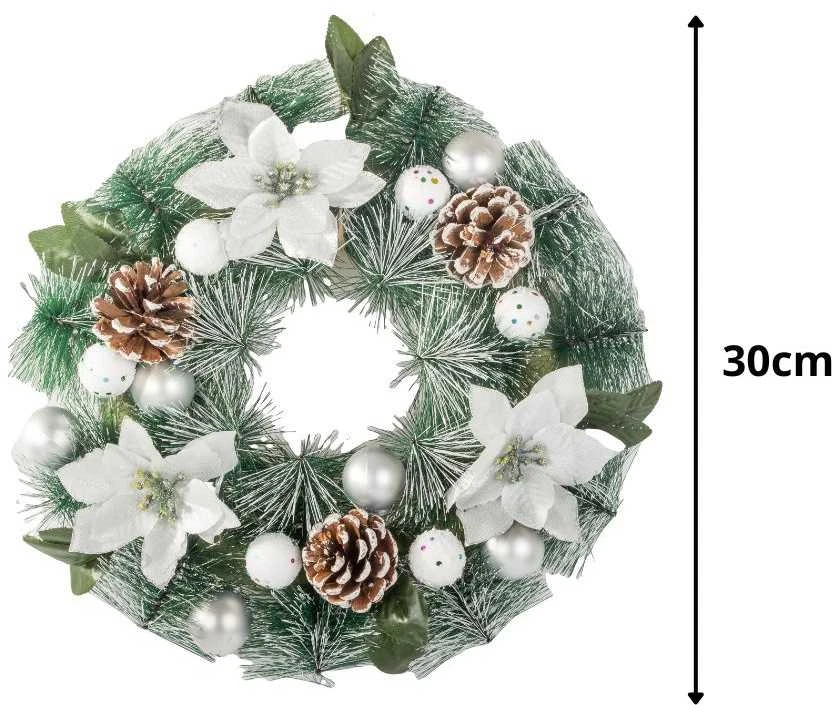 Kalėdinis vainikas su dekoracijomis, 30 cm