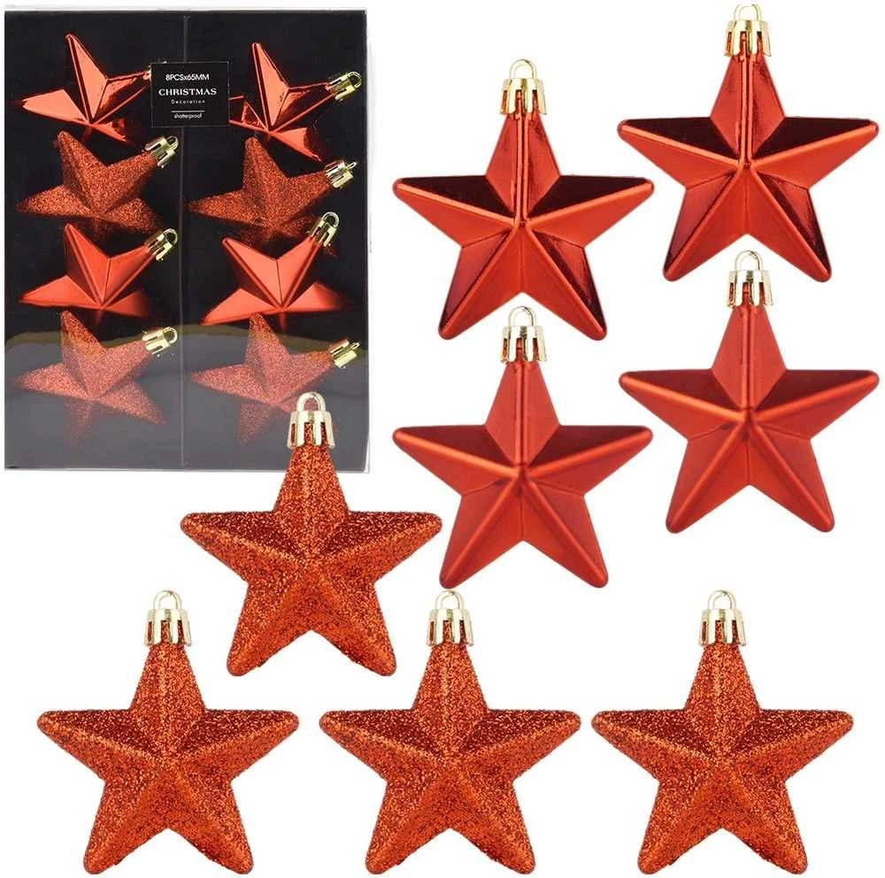 Party Deco Nesulaužomi Kalėdų žaislai Žvaigždės 6,5 cm 8 vnt