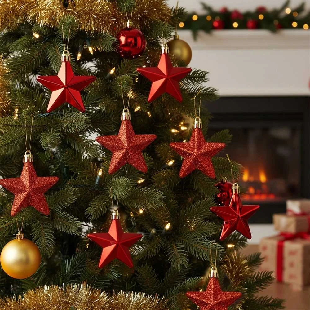 Party Deco Nesulaužomi Kalėdų žaislai Žvaigždės 6,5 cm 8 vnt