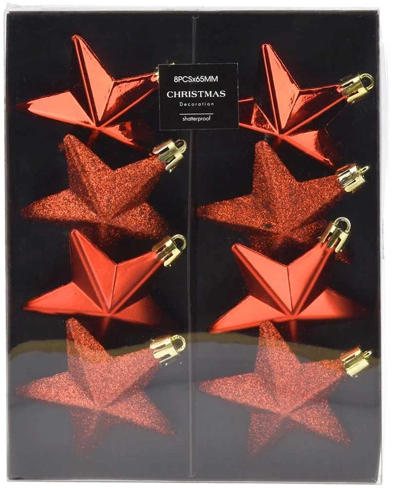 Party Deco Nesulaužomi Kalėdų žaislai Žvaigždės 6,5 cm 8 vnt
