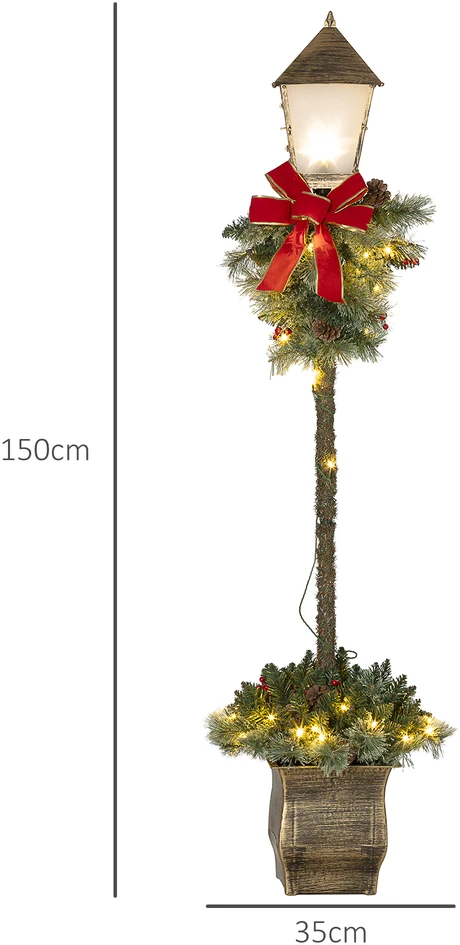 Kalėdinis žibintas su LED lemputėmis ir metaliniu stiebu, žalias, Ø 35 × 150 cm