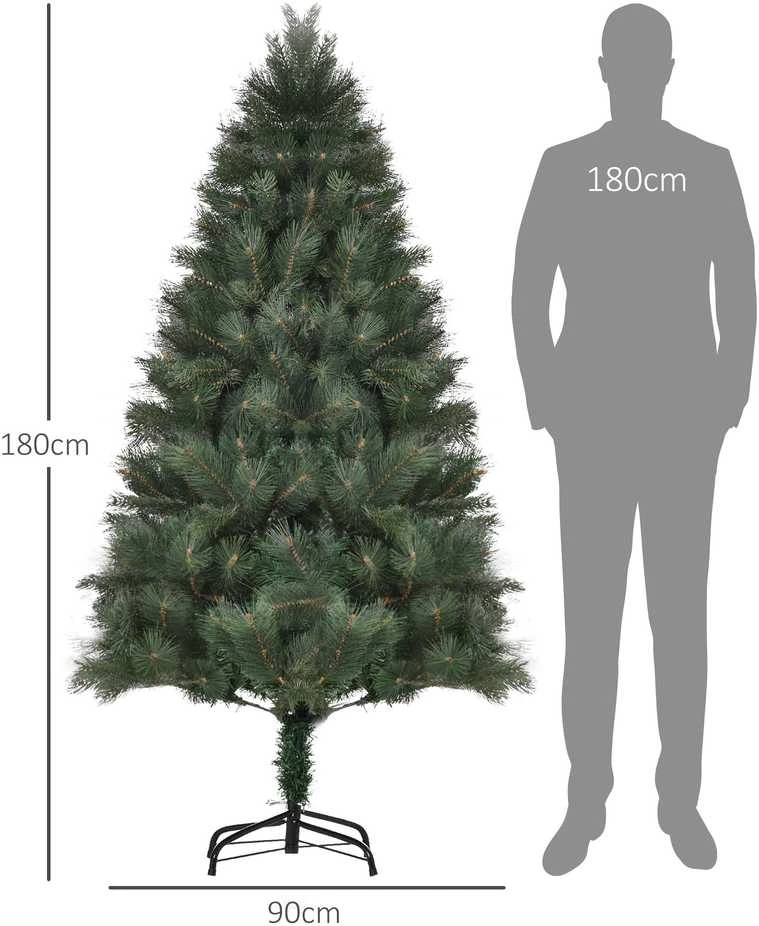 Dirbtinė Kalėdų eglutė HOMCOM, 180 cm, 375 šakelių, su metaliniu stovu, tikroviška išvaizda, Kalėdoms, vidaus naudojimui, žalia
