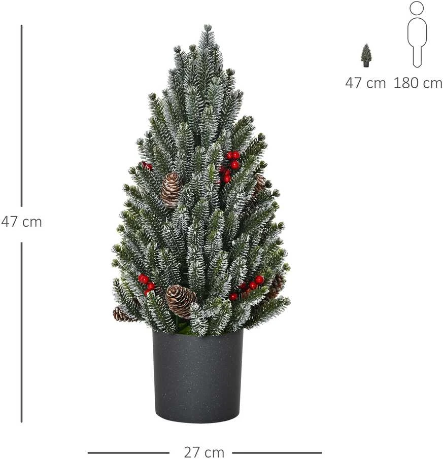 HOMCOM dirbtinė Kalėdų eglutė, stalinė eglutė, 170 šakų, snieguotas dizainas, su plastikiniu stovu, uogomis, kankorėžiais, PE, PVC, Ø27 x 47 cm