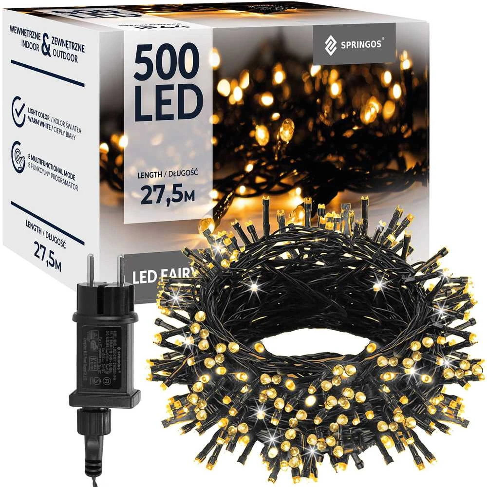Kalėdų girlianda Springos 500 LED, 27,5 m, šiltai balta