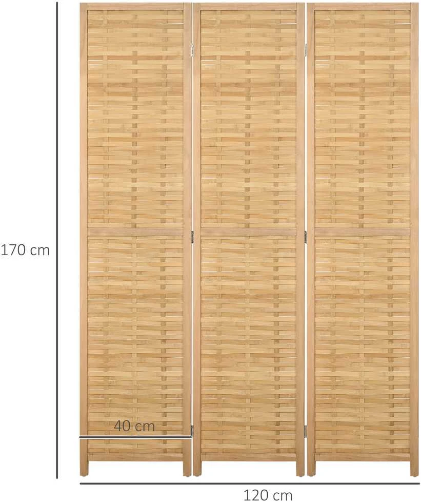 HOMCOM kambario pertvara, 3 dalių, sulankstoma bambukinė širma, 120x170 cm, gyvenamajam kambariui ar miegamajam, natūrali