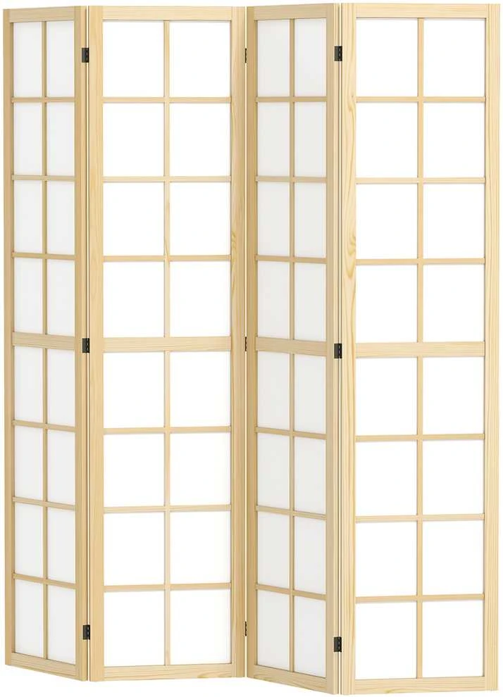 HOMCOM 4 dalių širma 160 x 170 cm pertvara kambariui, sulankstomas kambario daliklis, privatumo apsauga, statoma pertvara svetainei, natūralios spalvos