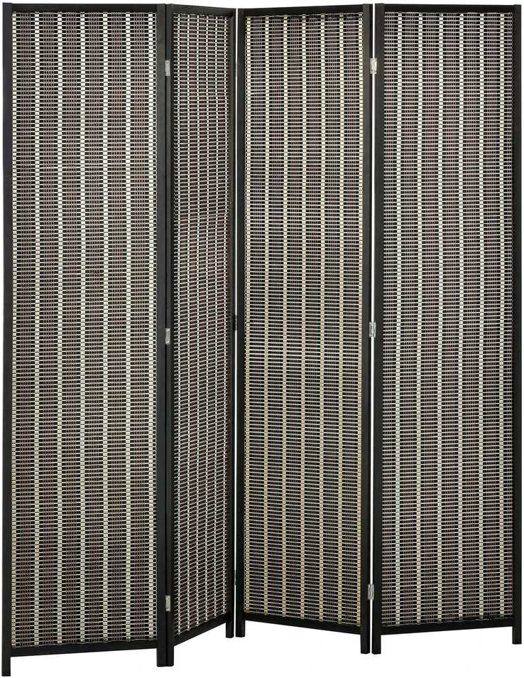 HOMCOM 4 dalių bambukinė širma 180 x 180 cm, sulankstoma kambario pertvara, ruda