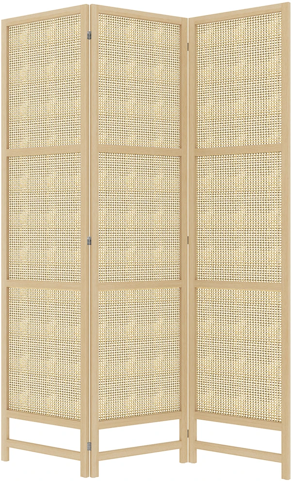 HOMCOM 3 dalių pertvara 135 x 180 cm, atskiriamoji sienelė iš PP ratano, sulankstomas kambario daliklis, privatumo apsauga svetainei, natūrali