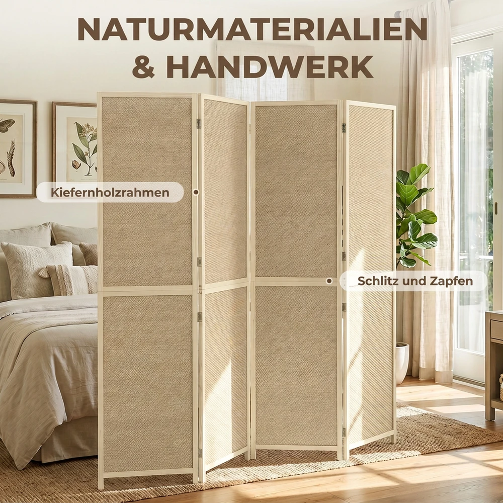 Kambario pertvara su 4 plokštėmis, sulankstoma, natūralaus medžio spalvos, 180 × 1,7 × 180 cm