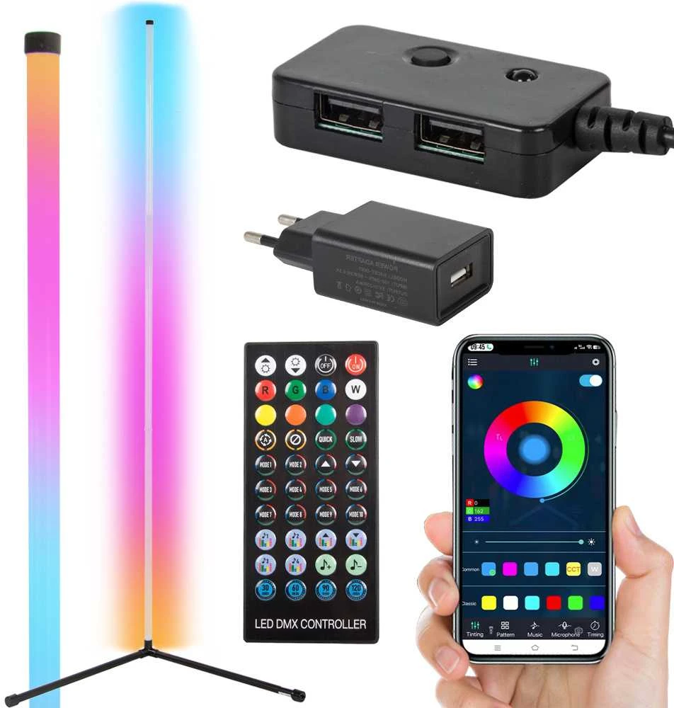 Pakabinamas šviestuvas Kampinė LED grindų lempa RGB su programėle 150 cm