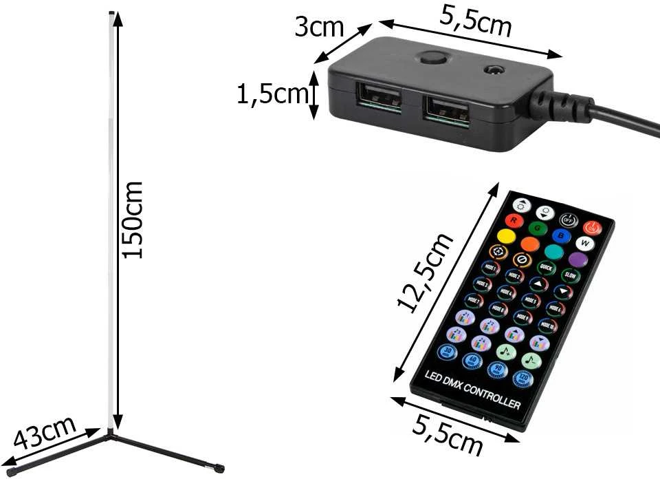 Pakabinamas šviestuvas Kampinė LED grindų lempa RGB su programėle 150 cm