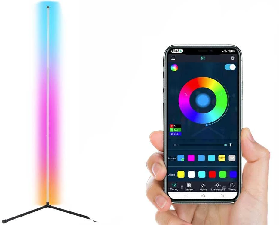 Pakabinamas šviestuvas Kampinė LED grindų lempa RGB su programėle 150 cm