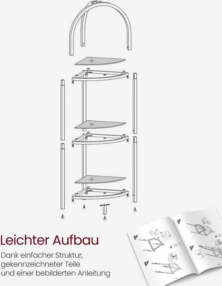 Songmics Vasagle 3 lygių kampinė lentyna su grūdinto stiklo lentynomis