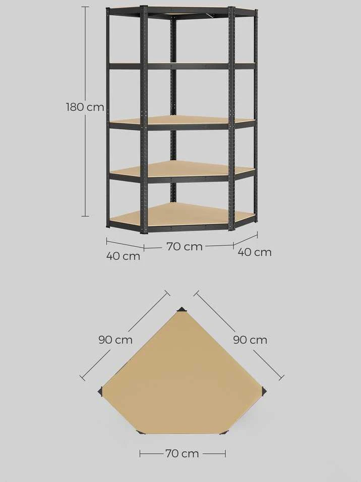 Songmics Kampinės lentynos, kurių keliamoji galia iki 875 kg rašalo juodos-juodos-natūralios smėlio spalvos