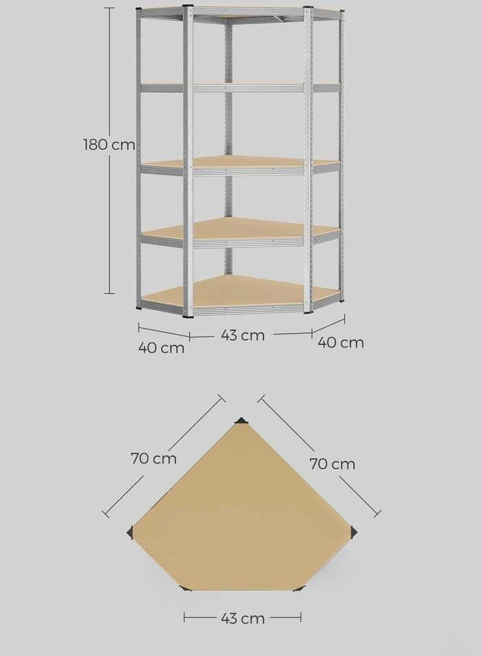 Songmics Kampinė lentyna atlaiko iki 875 kg apkrovą sidabro ir natūralios smėlio spalvos