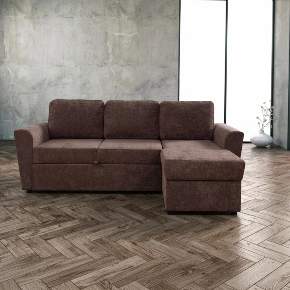 Home4You Kampinė sofa-lova su daiktadėže, ruda, 217 x 92/160 x 88 cm
