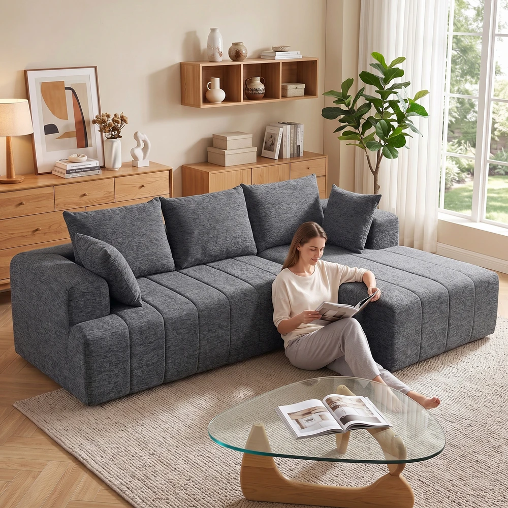 Kampinė sofa-lova su kišeninėmis spyruoklėmis, pilka, 256 × 158 × 85 cm