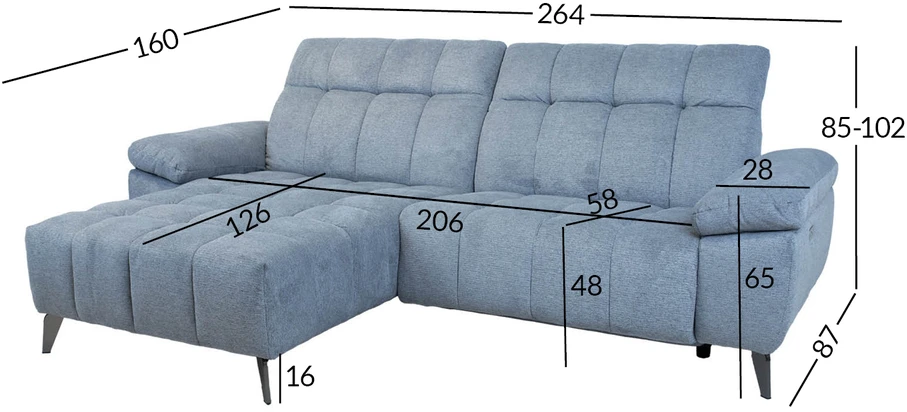 Home4You Elektrinė kampinė sofa LUZERN kairysis kampinis