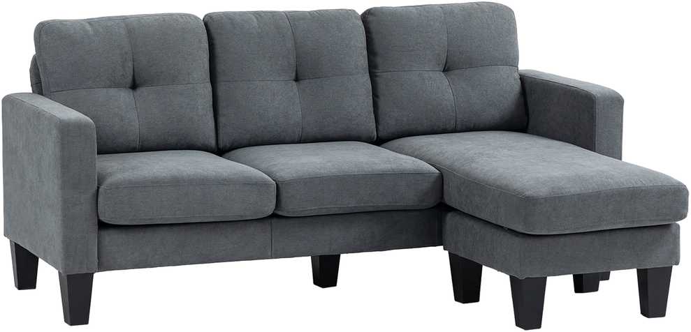 HOMCOM L-formos kampinė sofa su reversine šezlongu, spyruokliniu bloku, didelio tankio putplasčiu, lino išvaizdos audiniu, skirta svetainei ar miegamajam, tamsiai pilka