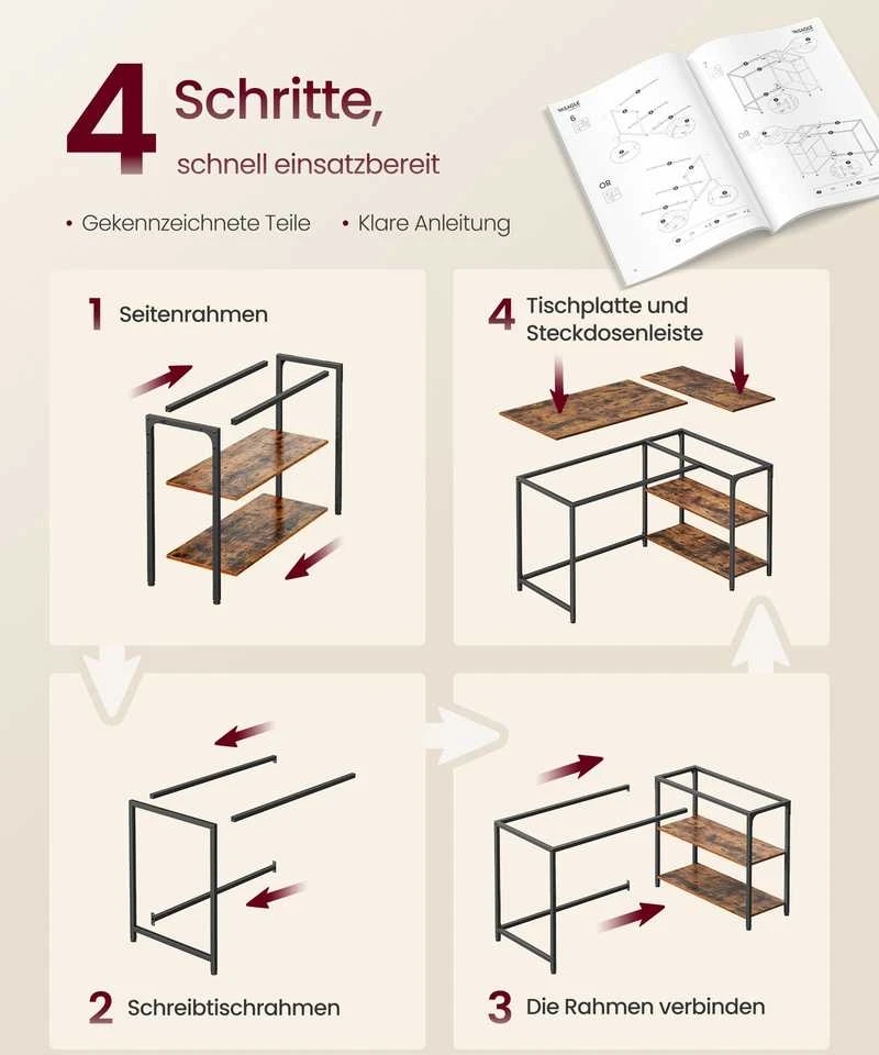 Songmics Kampinis rašomasis stalas 120 x 80 x 76 cm