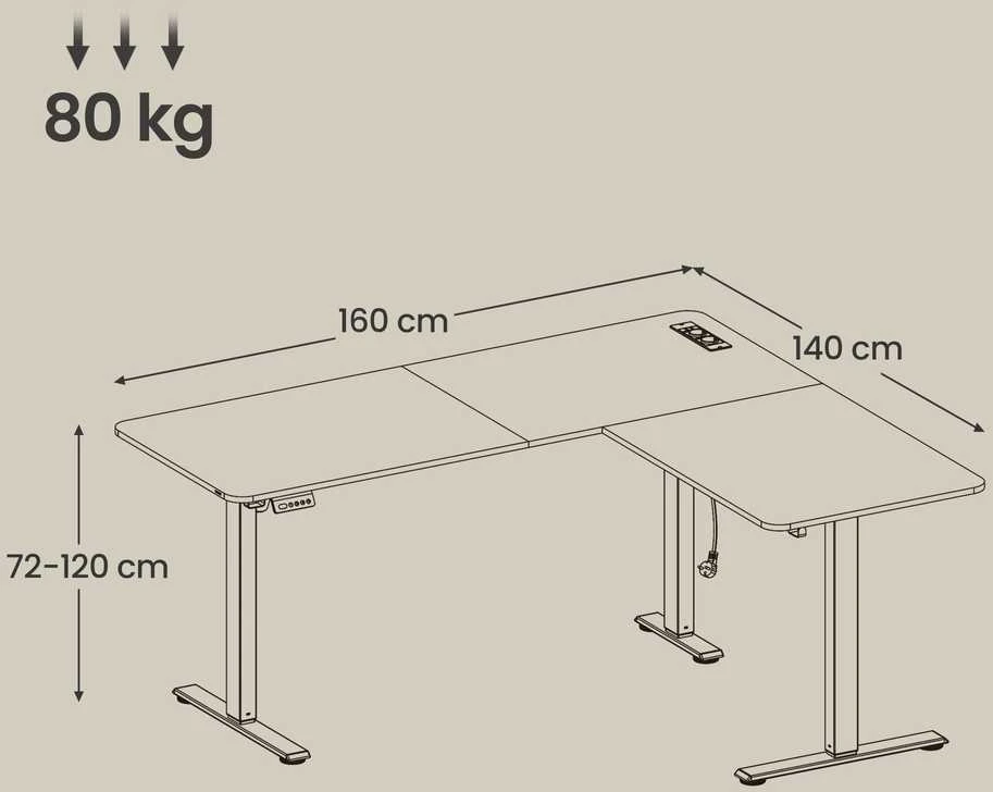 Songmics Reguliuojamo aukščio stalas 160x140x72-120cm