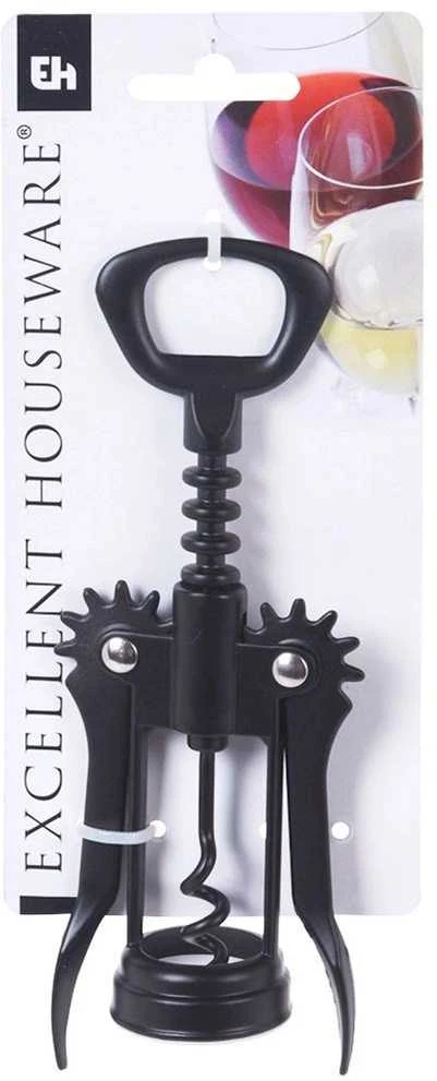 Excellent Houseware Metalinis vyno butelių atidarytuvas 16 cm juodas