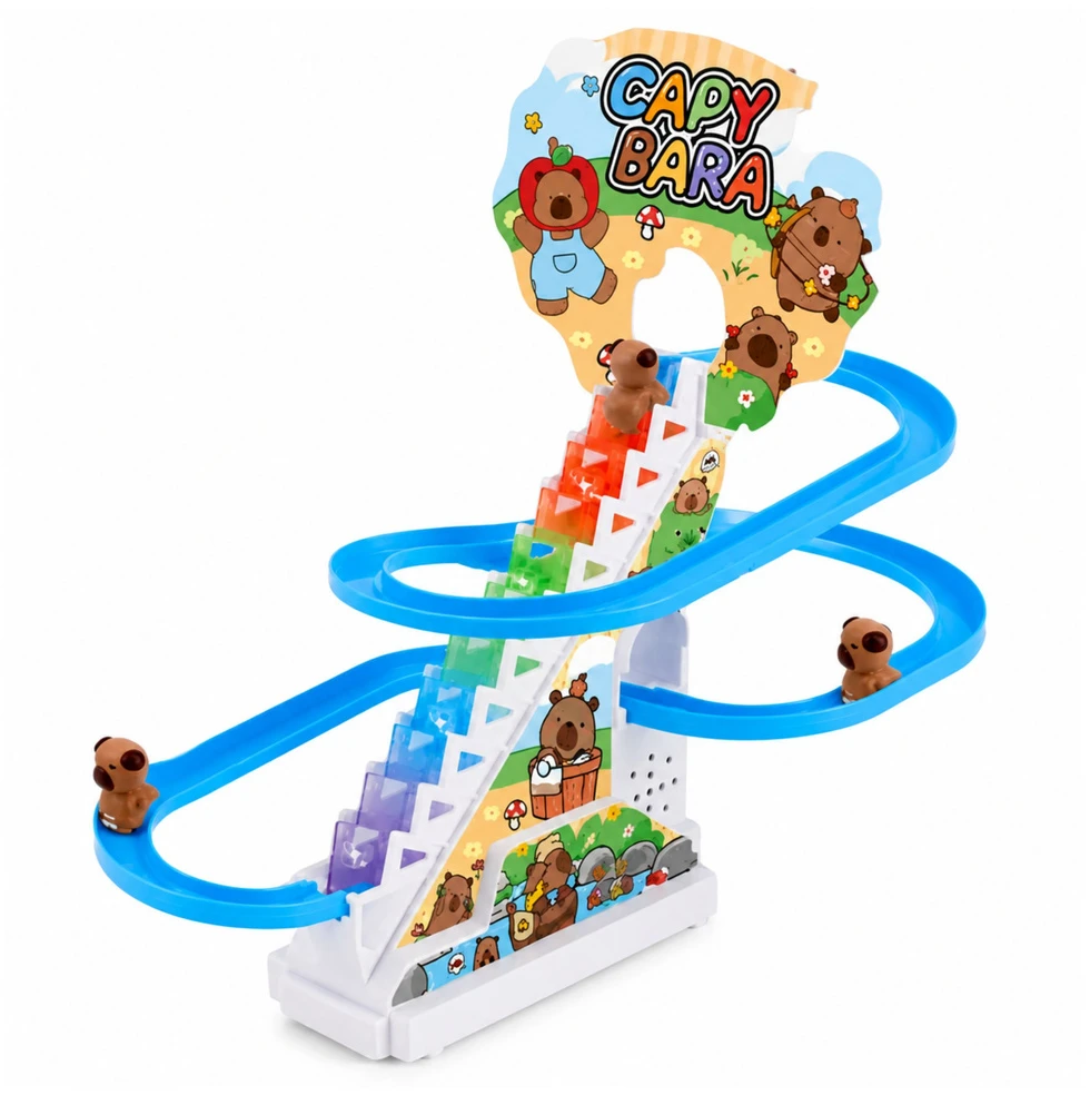 Lean Toys Kapibarų traselė su judančiais laiptais, 3 figūrėlės