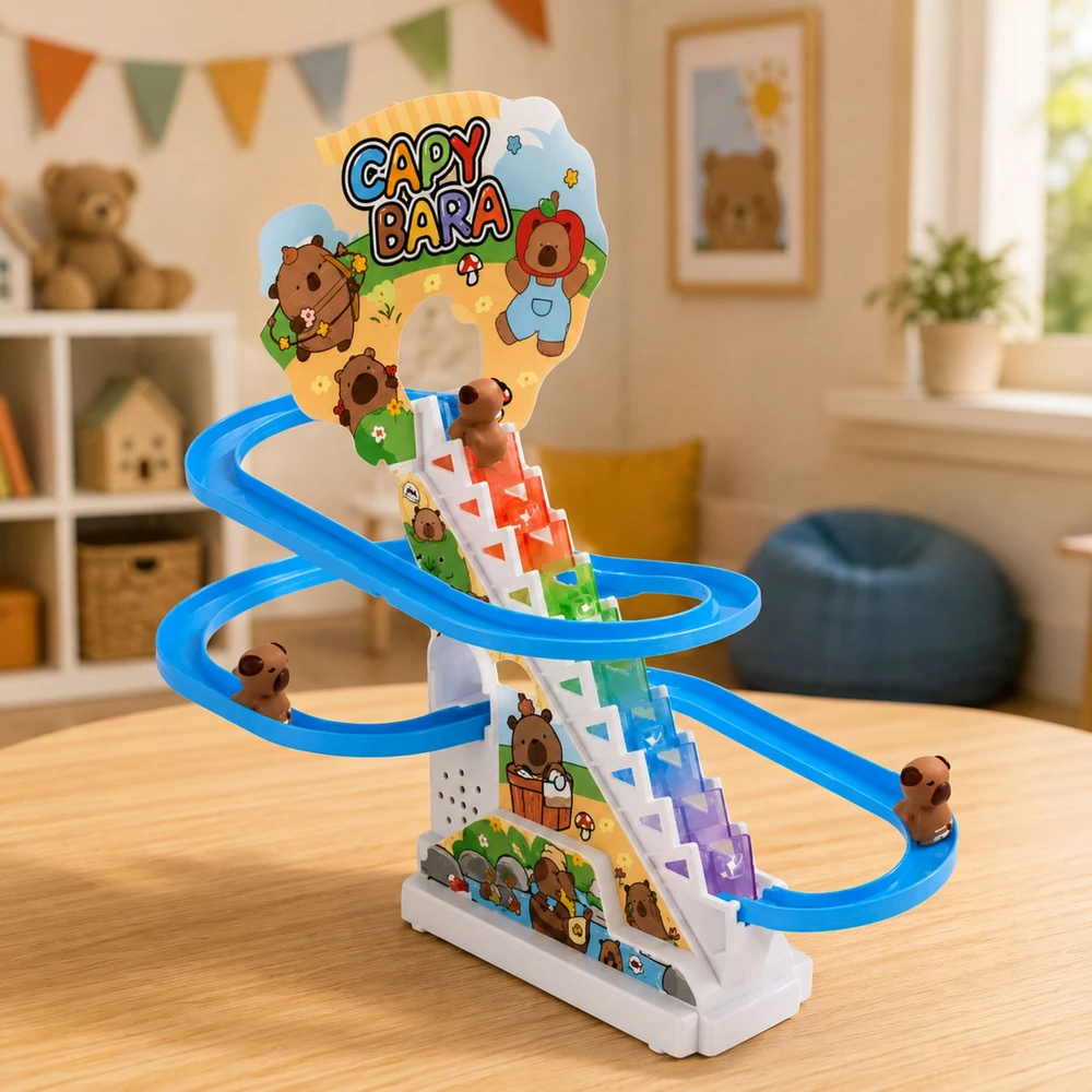 Lean Toys Kapibarų traselė su judančiais laiptais, 3 figūrėlės