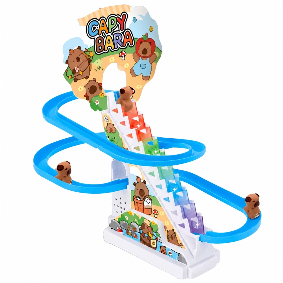Lean Toys Kapibarų traselė su judančiais laiptais, 3 figūrėlės