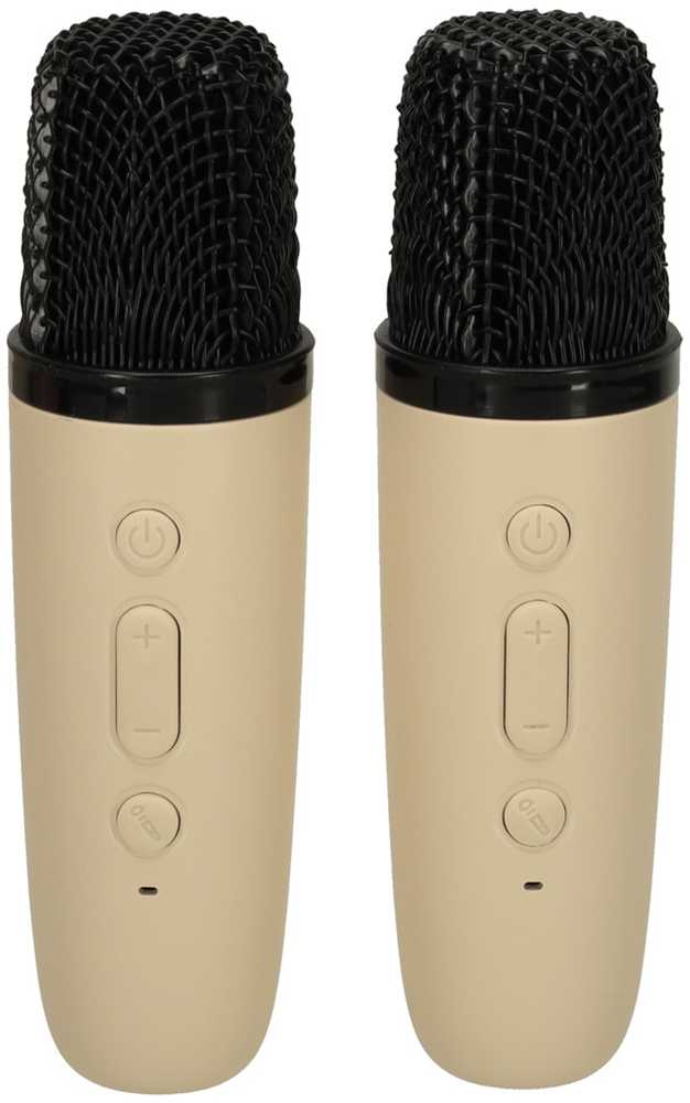 Ikonka Karaokės rinkinys 2 mikrofonai + nešiojamas garsiakalbis BLUETOOTH USB LED smėlio spalvos