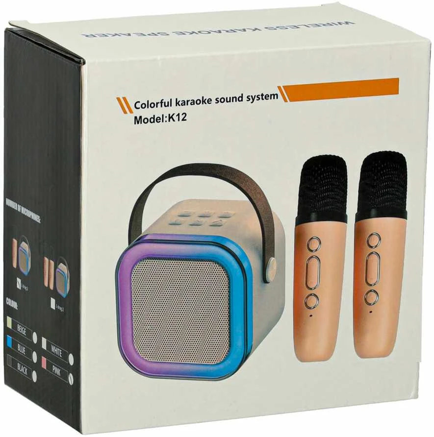 Ikonka Karaokės rinkinys 2 mikrofonai + nešiojamas garsiakalbis BLUETOOTH USB LED rožinis