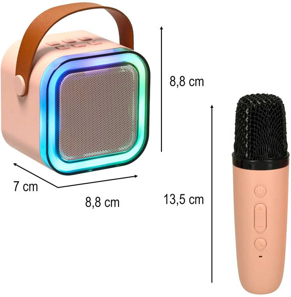 Ikonka Karaokės rinkinys 2 mikrofonai + nešiojamas garsiakalbis BLUETOOTH USB LED rožinis