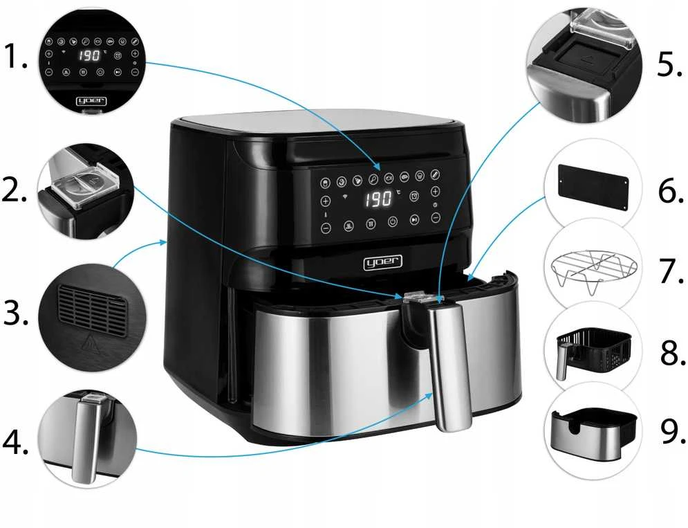 Karšto oro gruzdintuvė Yoer 4in1 6L 1700W +WiFi