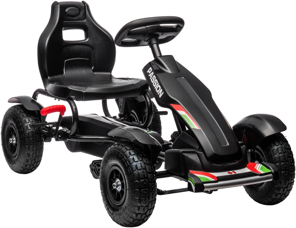 HOMCOM vaikiškas kartingas, minamas automobilis su rankiniu stabdžiu, reguliuojama sėdyne, pedalais, skirtas 5-12 metų vaikams, lauko pramogoms, juodas