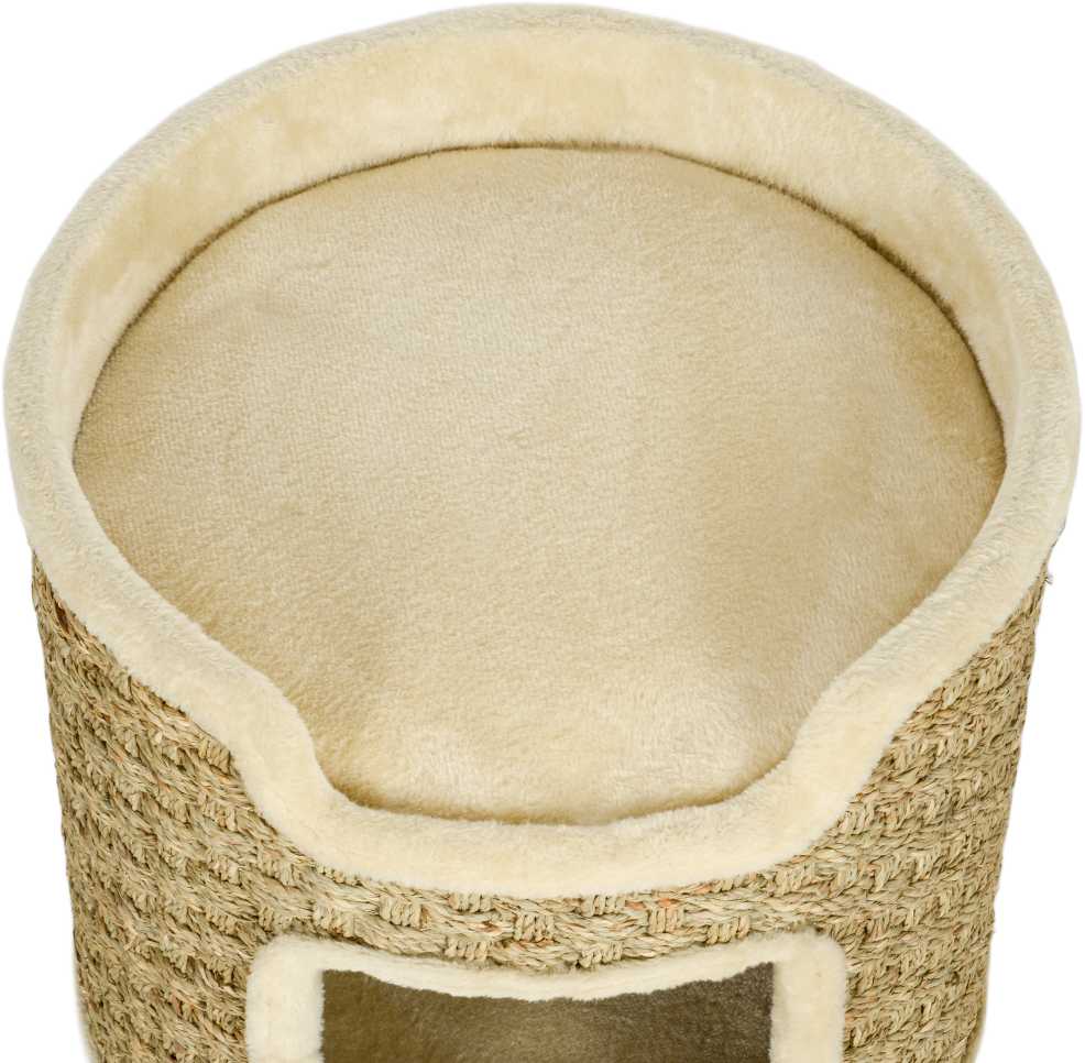 PawHut draskyklė-namelis, 37 cm aukščio katėms su durelėmis, 2 aukštai, sizalio danga, iki 5kg svorio katėms, chaki spalvos